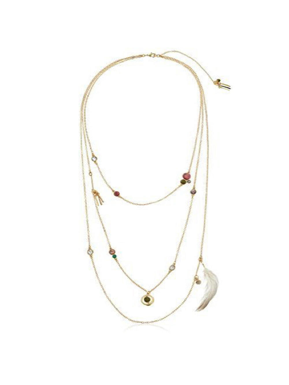 NWT Danielle Nicole Gold Charm Fine Feather Layer 3-Strand Necklace 28" Long